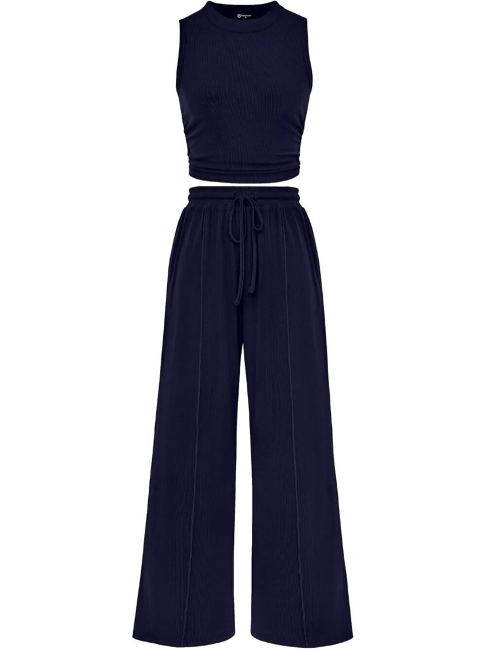 Women's Navy Blue 2 Piece Outfits Ribbed Knit Lounge Sets Tracksuit Sleeveless